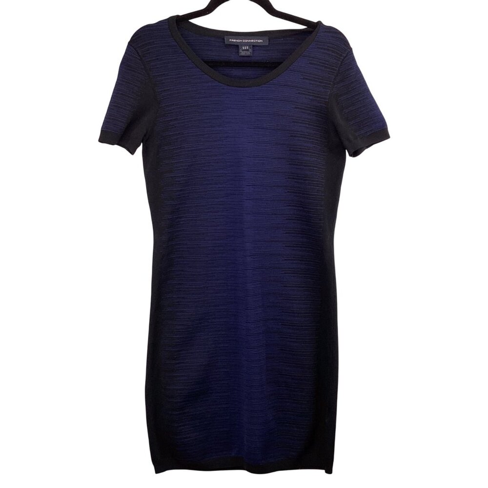 French Connection Dress Size 12 Bodycon‎ Navy & Black Dani Degrade Short Sleeve - Picture 2 of 10